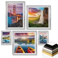 WANDBILDER 5er Set - 50x50 cm & 20x30 cm & 40x60 cm Silberner Rahmen - Bergseen, Boote, Brücken - Silberfarben, Kunststoff (40/60cm) - ArtPrintCave