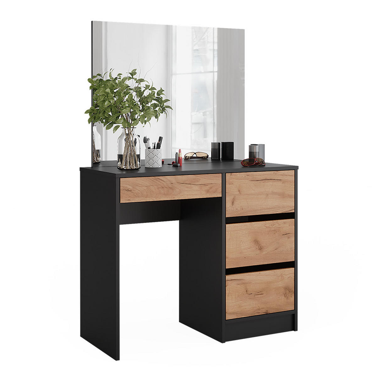 SCHMINKTISCH Sherry Anthrazit/Goldkraft Eiche 90 cm mit Spiegel - Anthrazit/Eiche Wotan, Holzwerkstoff (90/75/40cm) - Vicco