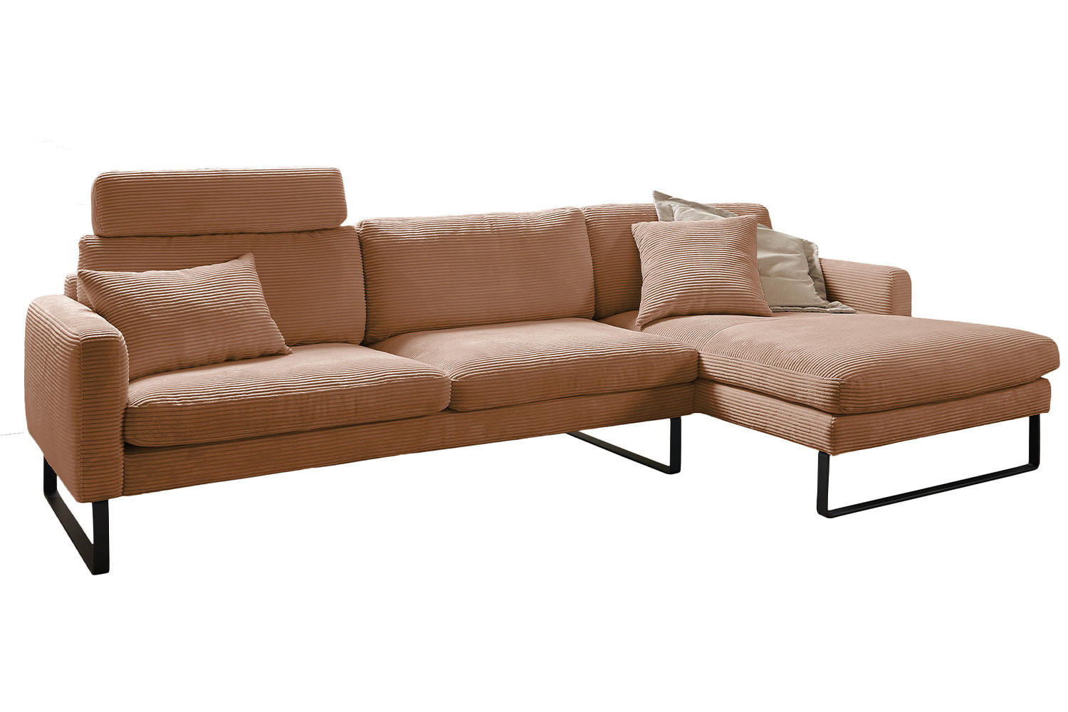 ECKSOFA RICARDA Braun Cord - Dunkelbraun/Schwarz, Textil/Metall (298/154cm) - KAWOLA