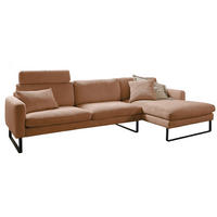 ECKSOFA RICARDA Braun Cord - Dunkelbraun/Schwarz, Textil/Metall (298/154cm) - KAWOLA