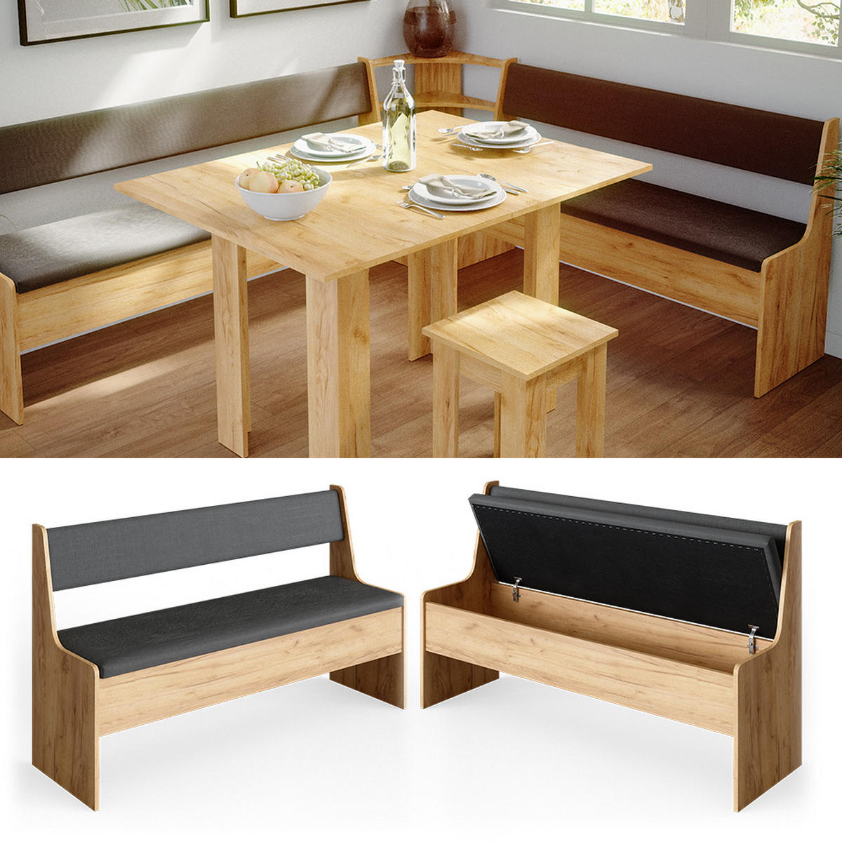 ESSZIMMER-BANK Roman Sandeiche 136.6 x 41.5 cm - Anthrazit/Sonoma Eiche, Holzwerkstoff (41.5/80/136.6cm) - Vicco