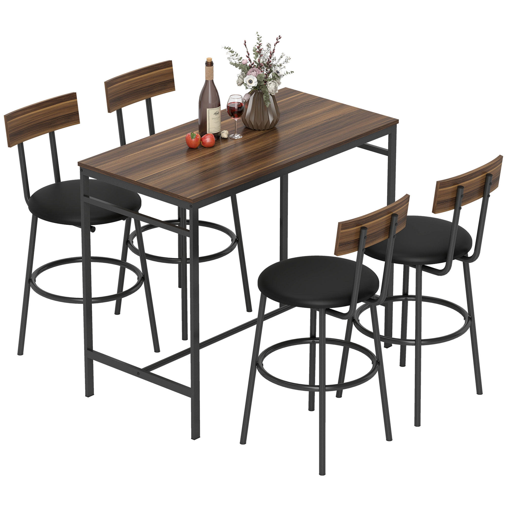 BARTISCH-SET 5-teilig DE-07994 mit 4 Stühlen, Industriedesign Braun - Braun, Metall (55/90/110cm) - ComfortXL