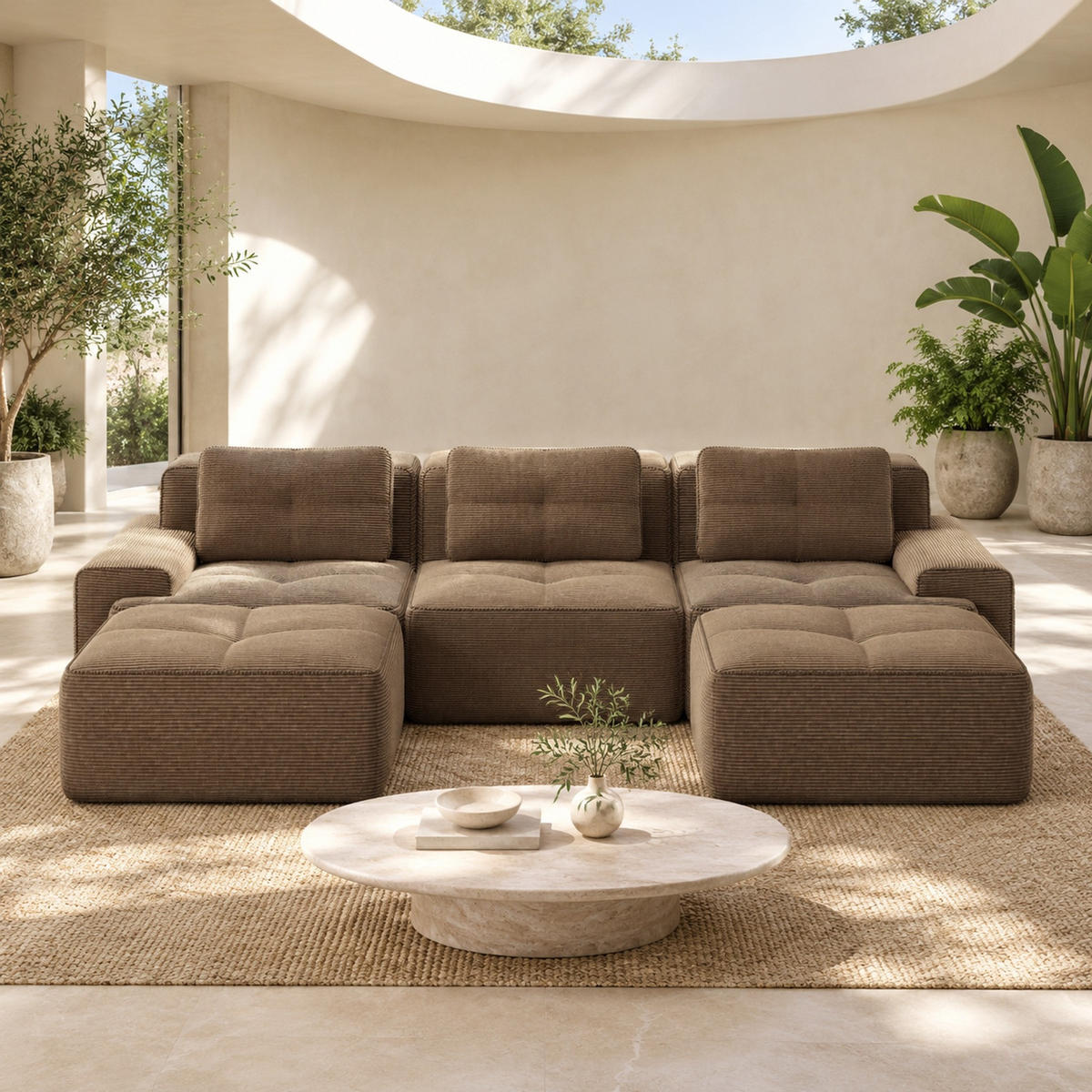 MODULARES 3-Sitzer-Sofa mit Cordbezug in Braun 293x177x69 cm, flexibel stellbar und ohne Montage - Braun, Textil (177/293cm) - IVMEU