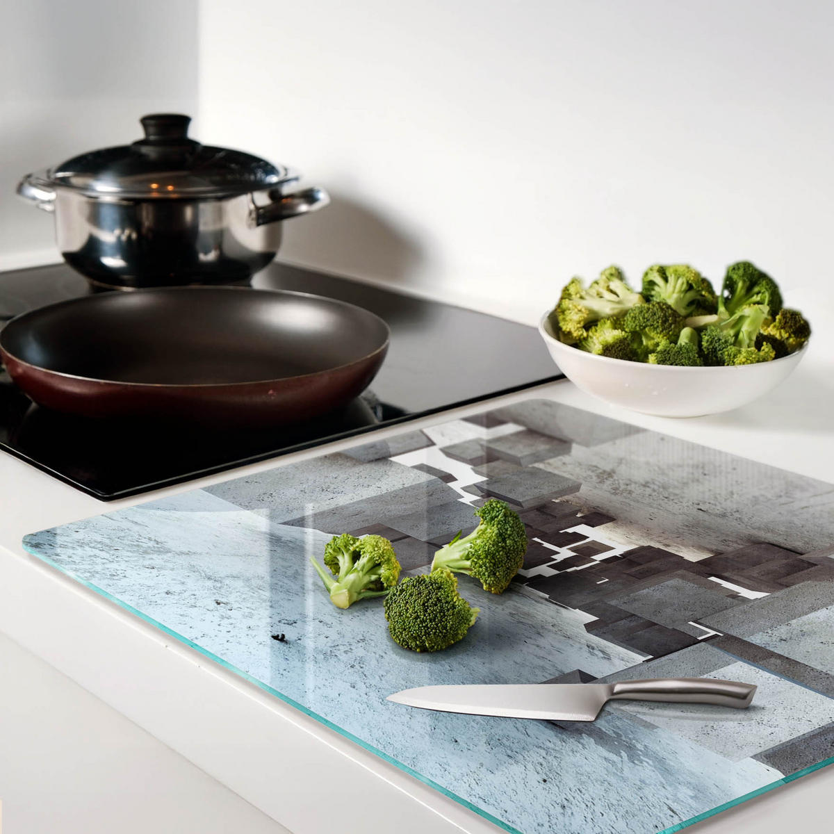 GLASPLATTE 60x52 cm Kubischer Beton - Grau, Glas (60/0.4/52cm) - TULUP