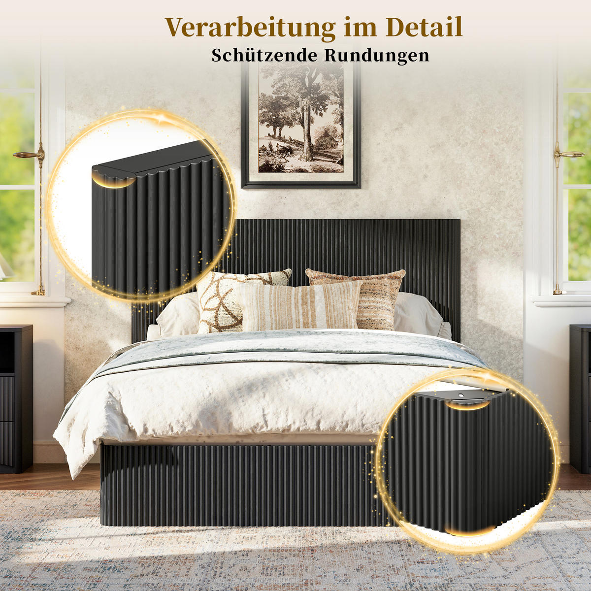 BETT 140/200 cm in Schwarz mit Stauraum und Lift-System - Schwarz, Holzwerkstoff/Metall (140/200cm) - WISHDOR