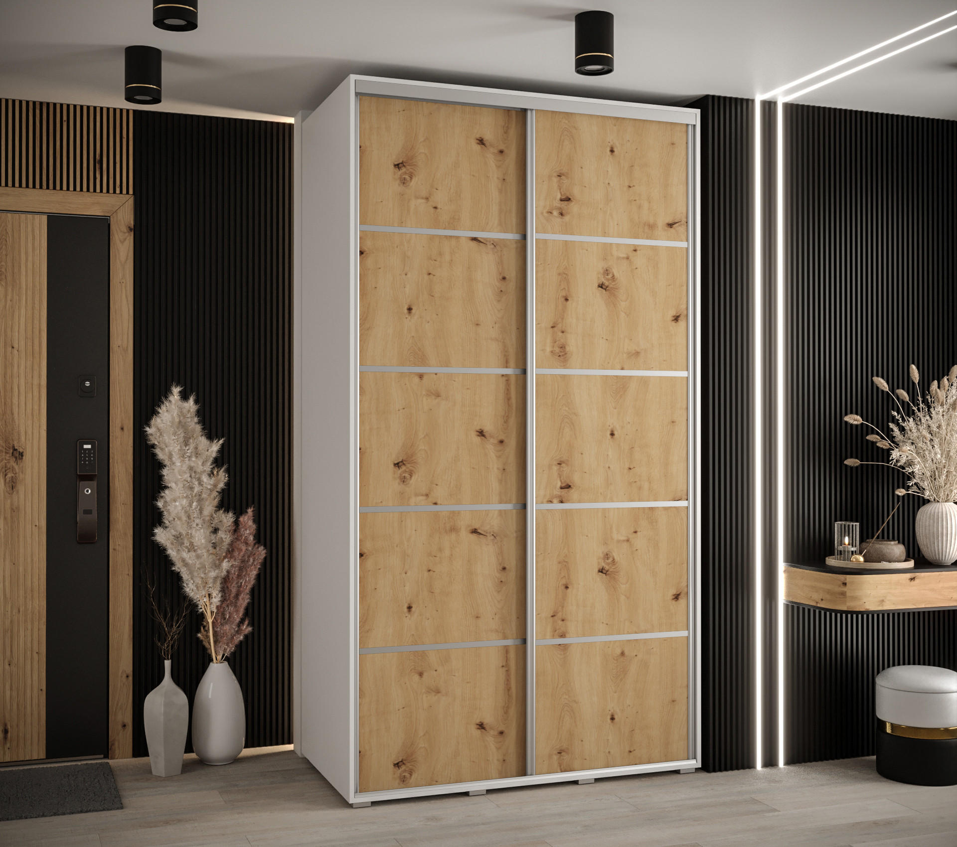 SCHWEBETÜRENSCHRANK 235,2/130/60 2-türig - Silberfarben/Weiß, Holz/Metall (130/235/60cm) - Abiks Möbel