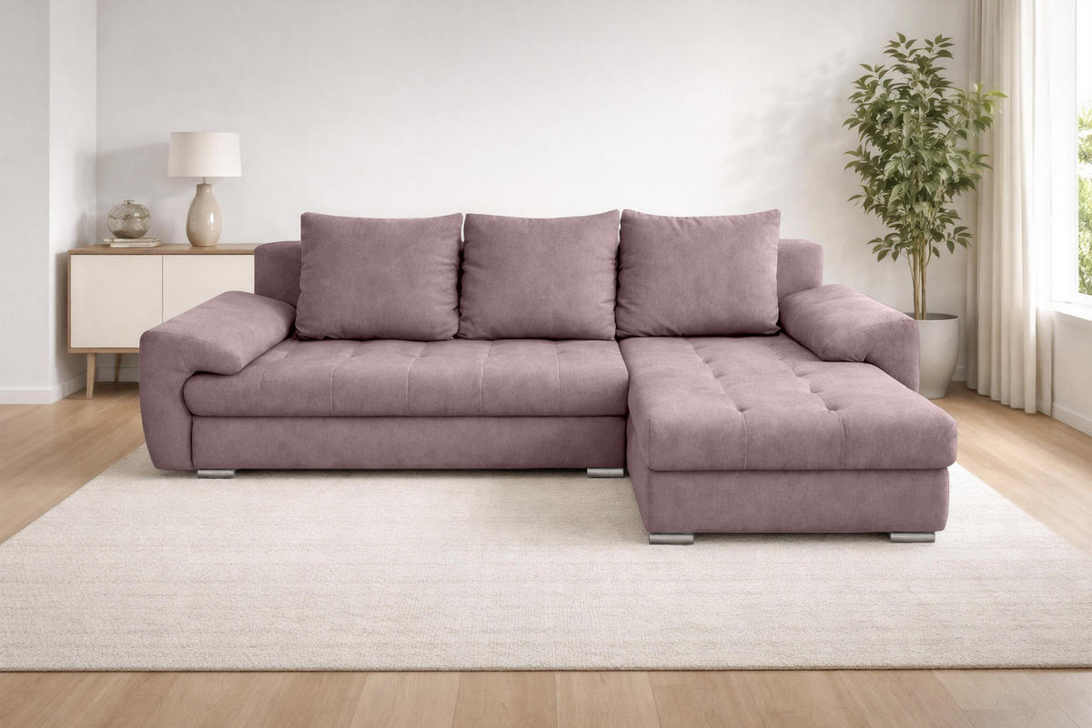 ECKSOFA L Form Manisa Rosa 234/145/83 cm Rechts mit Schlaffunktion - Silberfarben/Rosa, Kunststoff/Textil (234/145cm) - AX Living