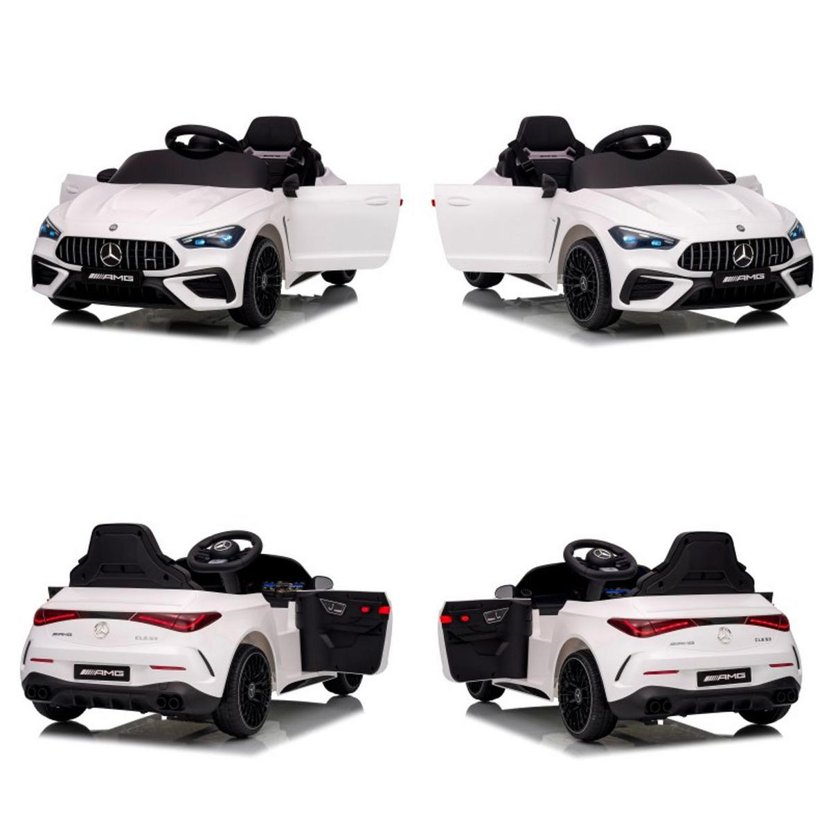 KINDER ELEKTROAUTO Mercedes AMG CLE 53 weiß Stoßdämpfer, LED-Leuchten, Fernbedienung, Gurt, 2 Türen, Softstart - Weiß, Kunststoff (99/55/43cm) - Chipolino