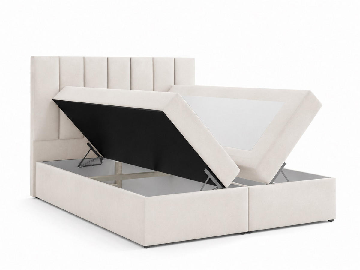 BOXSPRINGBETT HUGO, 160 x 200 cm, Bettkasten, H4, ecru - Ecru, Textil (160/200cm) - Labett
