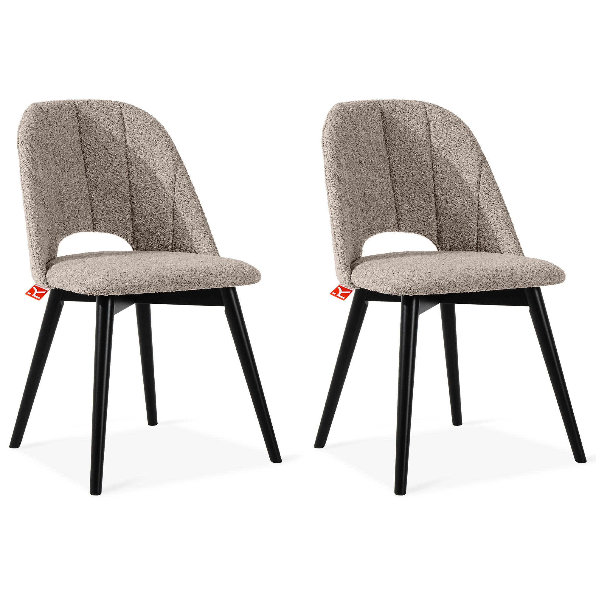 POLSTERSTUHL TINO Wohnzimmerstühl, 2-er Set, Bouclé - Beige/Schwarz, Holz/Textil (48/86/44cm) - KONSIMO®