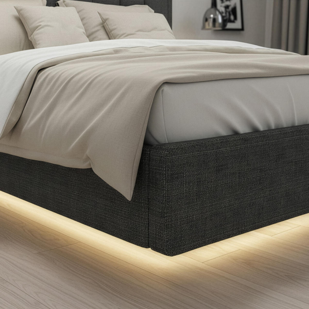 LED BETT MELURA - Dunkelgrau, Mit Matratze - Dunkelgrau, Kunststoff - Home Deluxe