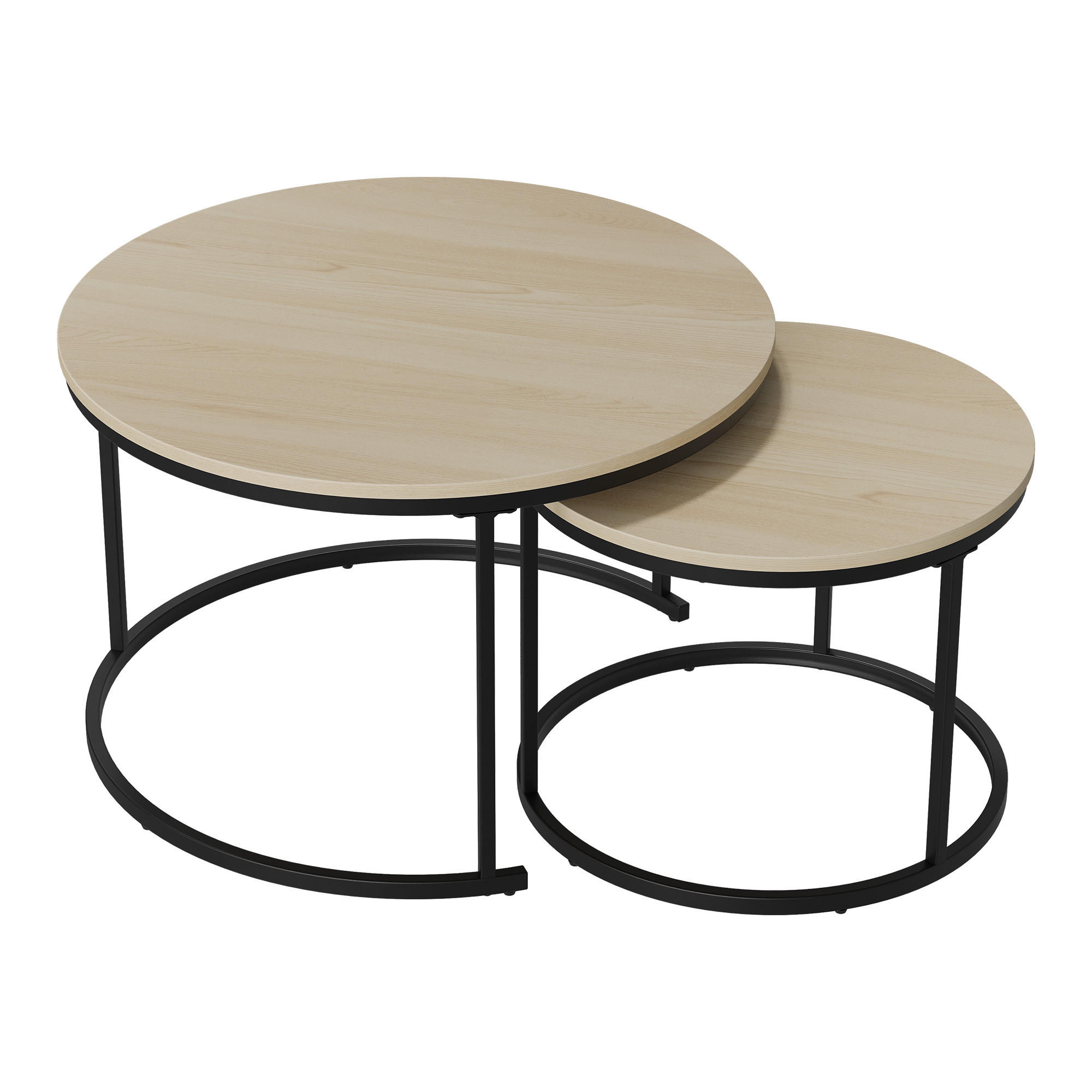 COUCHTISCH-SET 2-teilig rund mit Metallgestell, Eiche - Eichefarben, Metall (70/70/45cm)