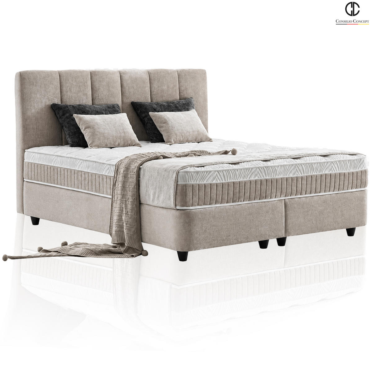 BOXSPRINGBETT MIT BETTKASTEN LISBOA 180/200 cm, Taupe, Bettkasten, Matratze, Topper integriert, H3 mittel - Taupe/Schwarz, Holz/Kunststoff (180/200cm) - Consilio Concept