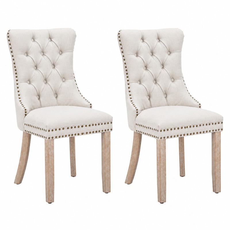 ESSZIMMERSTUHL 2er-Set mit hoher Rückenlehne Leinen Beige - Weiß, Holz (50/95/65cm) - Meubliv