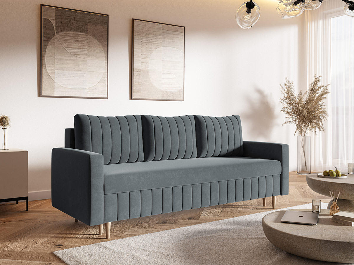 SCHLAFSOFA 215 cm Scandi, 3-seater, Bettkasten, Beine, Dunkelgrau - Dunkelgrau, Holz (215/94/90cm) - Emporius