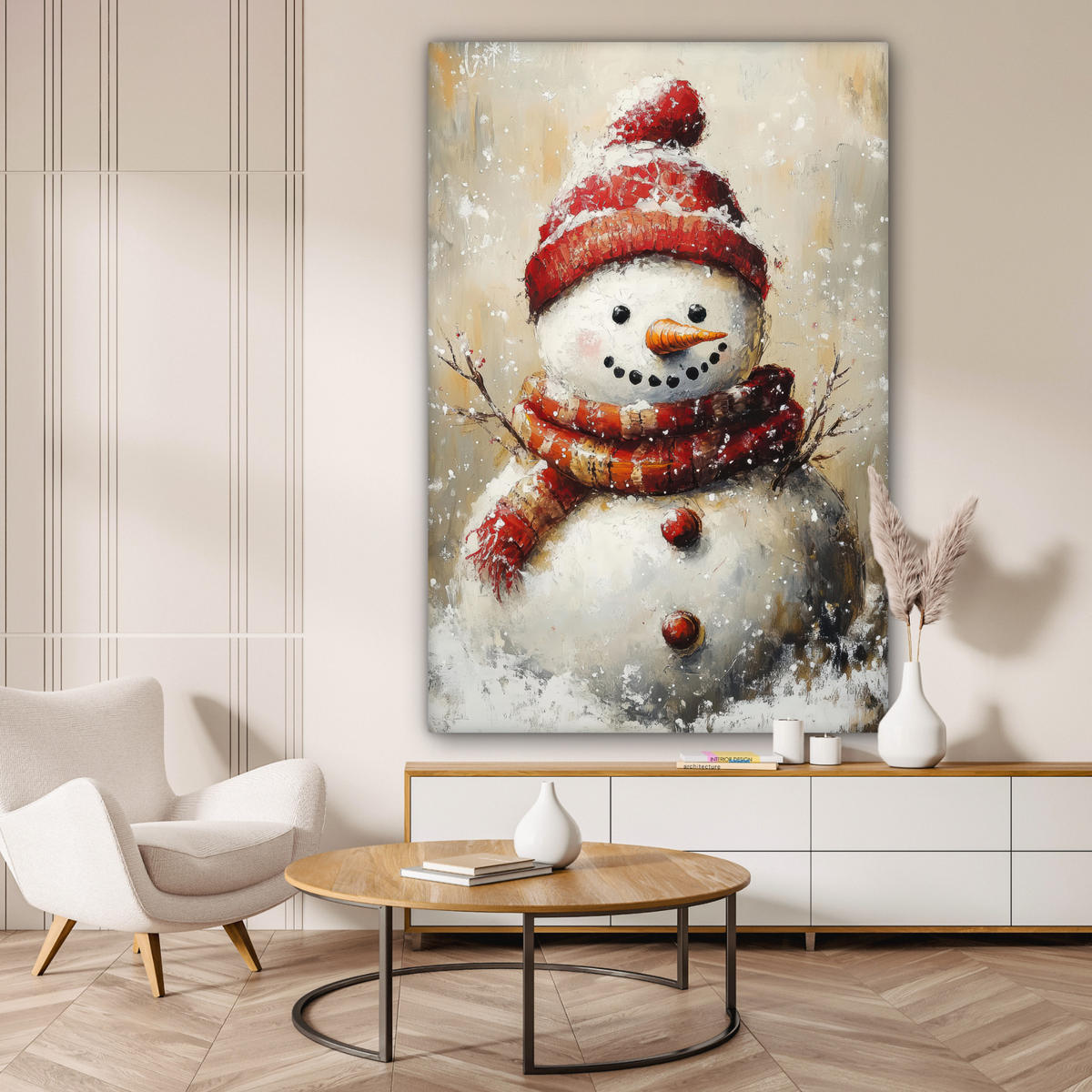 SLIKA NA PLATNU Snežak 90x140 cm - bela, tekstil (90/140cm) - MuchoWow