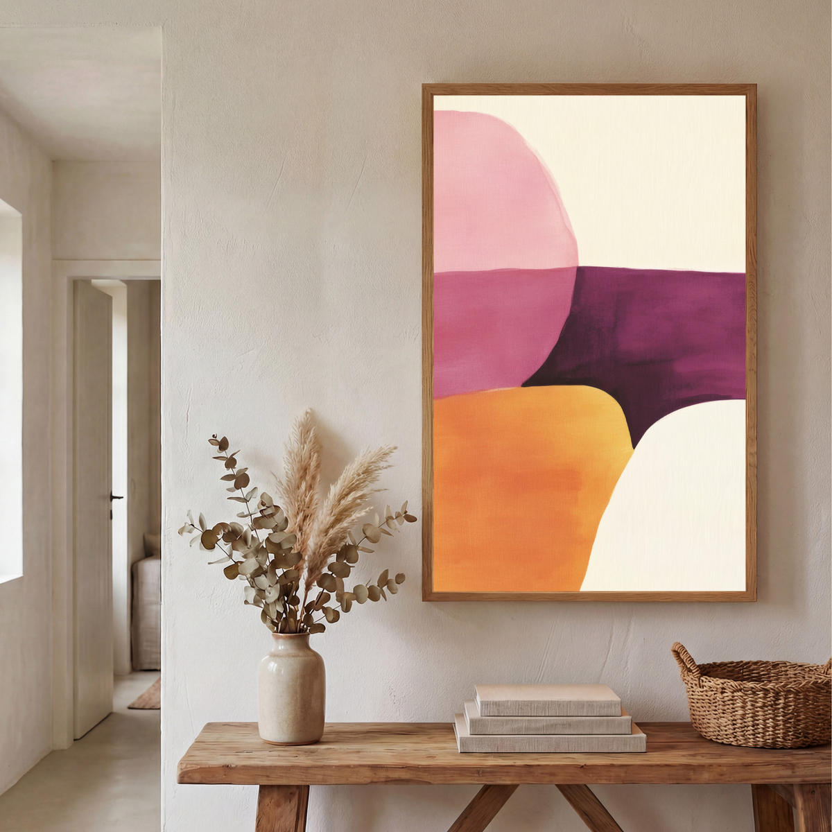 NÁSTĚNNÁ LAMPA S AKUMULÁTOREM Tvary - abstraktní - barevné 60x90 cm - růžová, kompozitní dřevo (60/90/8cm) - OnlyWow