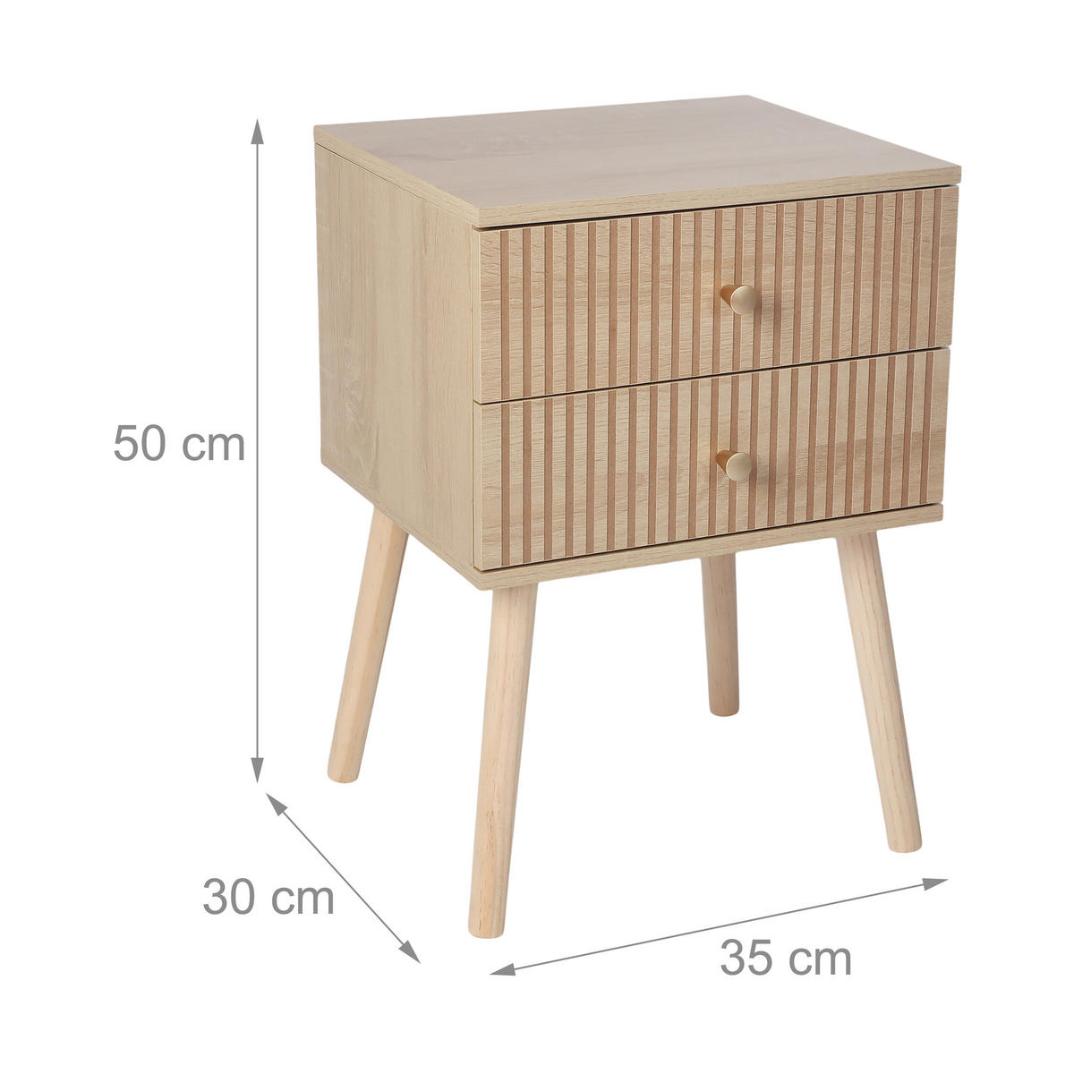 KOMODA Přírodní 2 zásuvky MDF borovice 50x35x30 cm - světle hnědá, dřevo/kompozitní dřevo (35/50/30cm) - Relaxdays