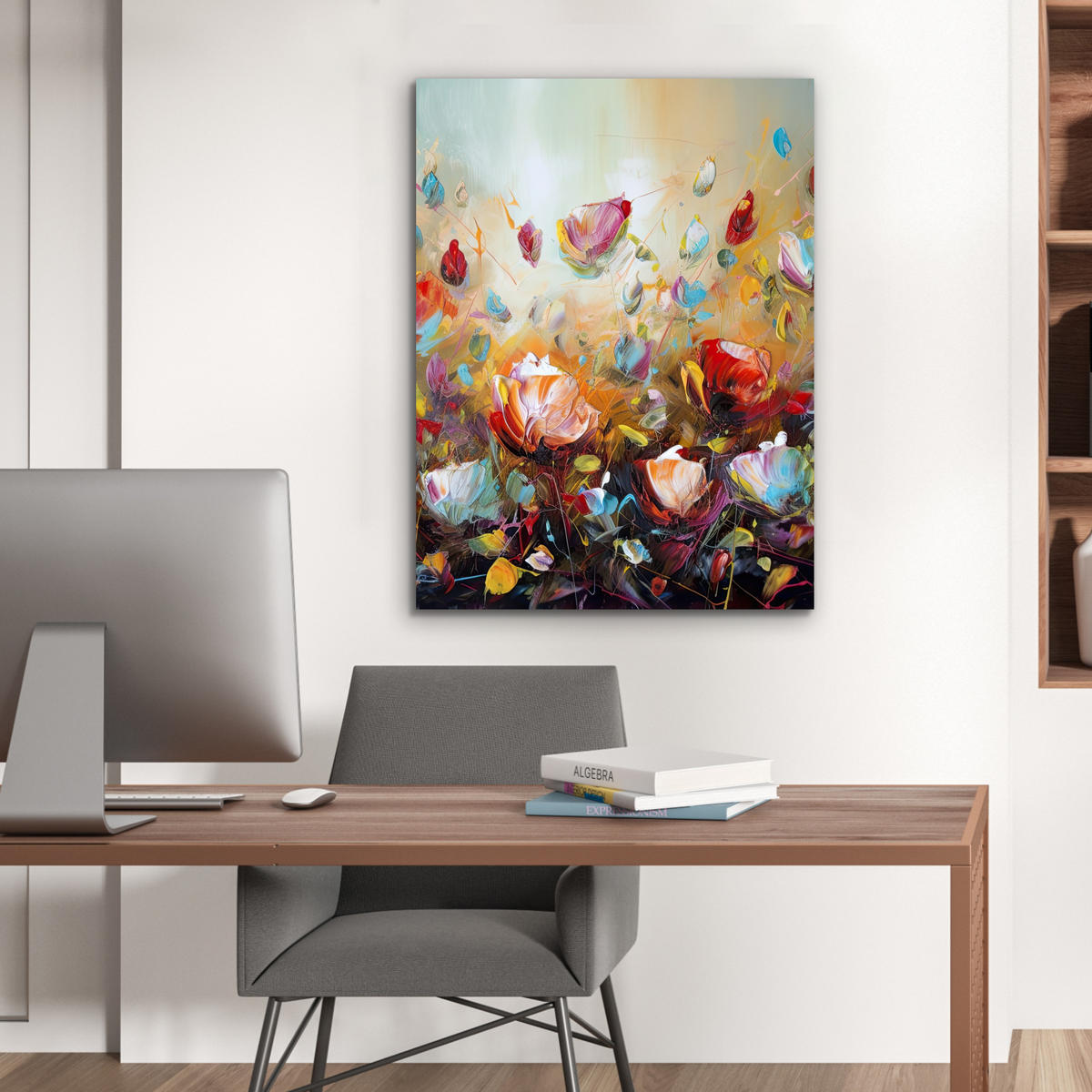 KOVOVÝ OBRAZ Kvety - Umenie - Príroda - Olejomaľba 60x80 cm - viacfarebná, kov (60/80cm) - MuchoWow