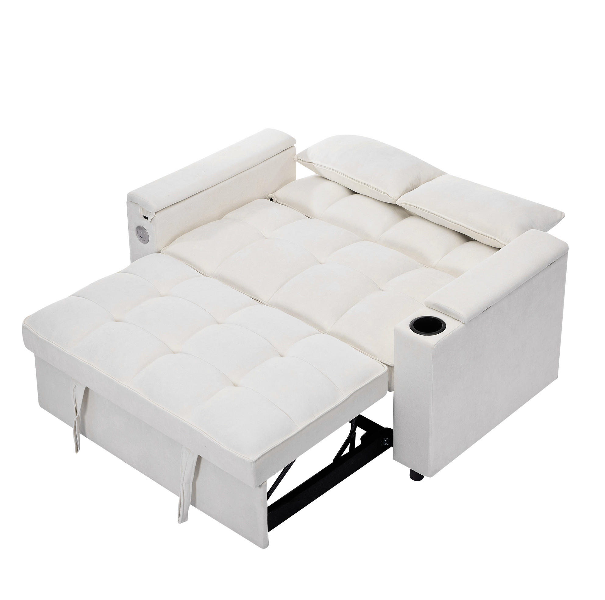 SCHLAFSOFA 140,5/74/82 cm in Beige – klappbar, ausziehbar mit USB und Stauraum - Beige, Textil (140.5/82/74cm) - BEAOK