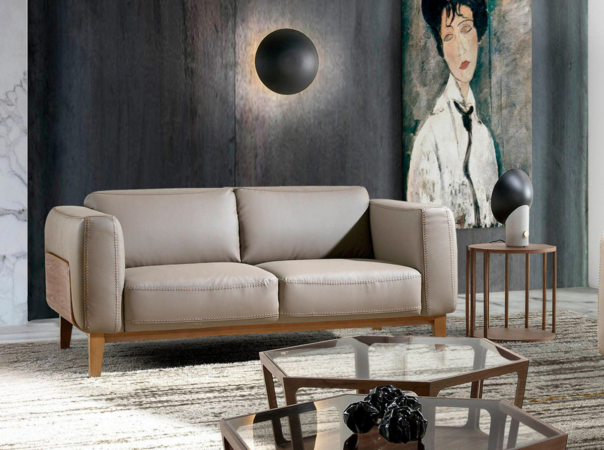 SOFA 2-Sitzer Nerz-Ledersofa 159/92/77 cm - Taupe/Walnussfarben, Leder (159/77/92cm) - ANGEL CERDA