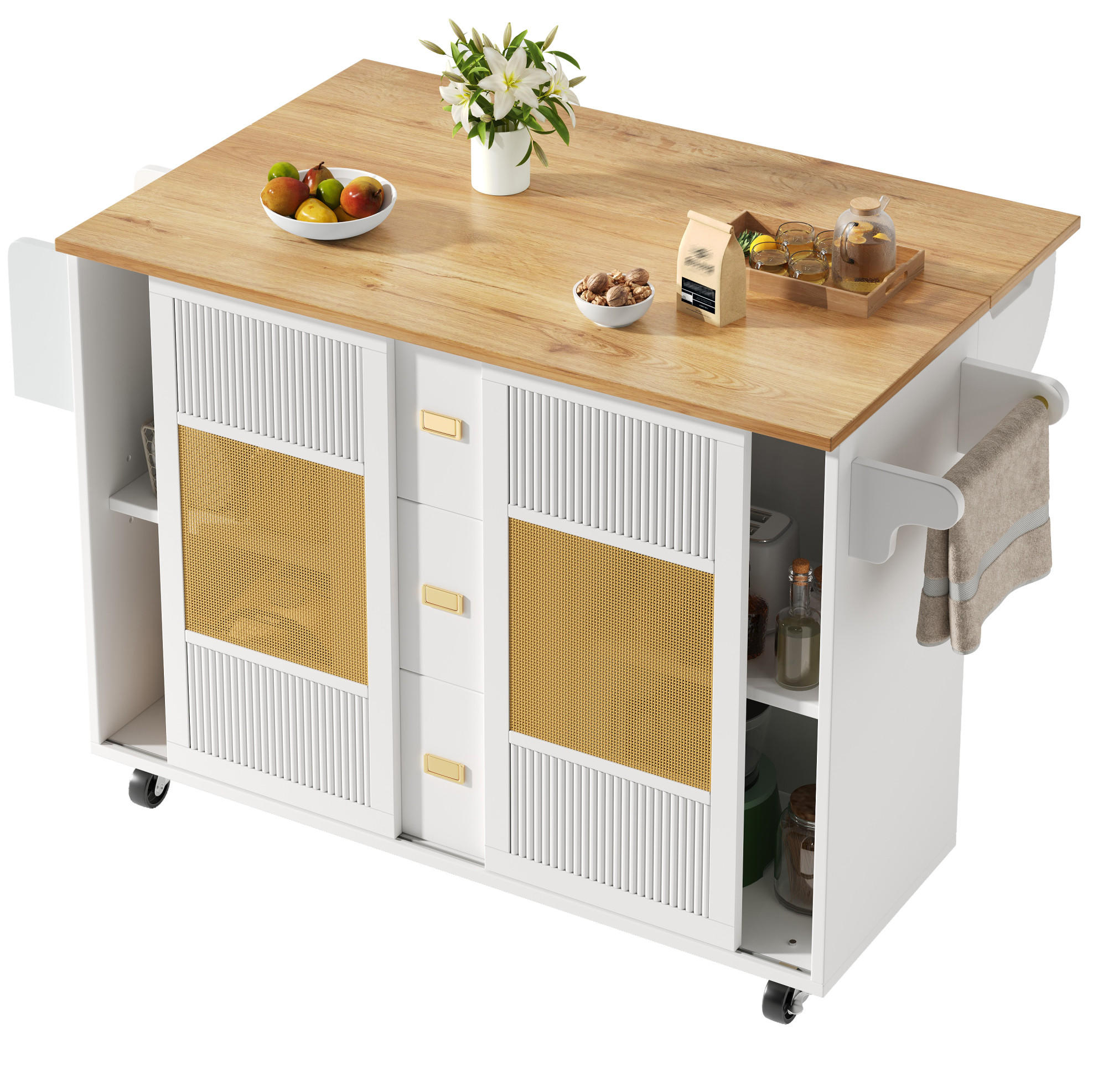 KÜCHENINSEL mit Klapptisch 146,85 x 70 x 90 cm Weiß - Weiß, Metall (70/90/146.85cm) - Beauniv