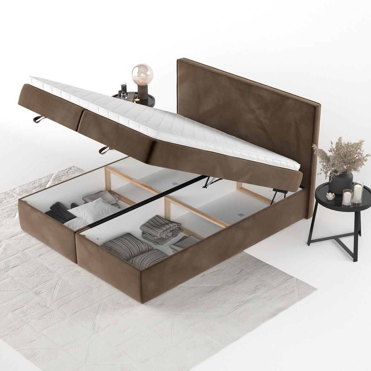 BOXBETT Velma 180/200 cm Braun im Kronos Stoff - Schwarz/Braun, Holz/Holzwerkstoff (180/200cm) - AltaBeds