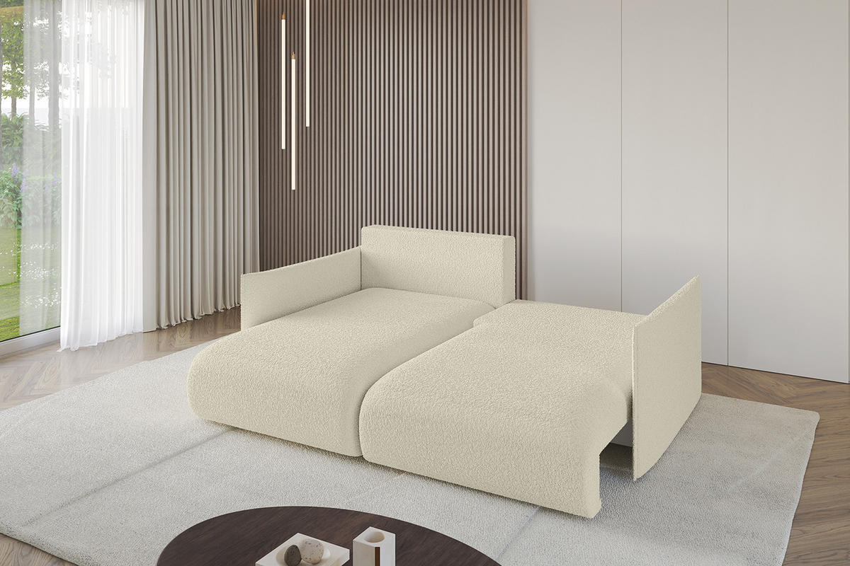 ECKSOFA mit Schlaffunktion und Bettkasten ONESK-L 208x165x40 Beige Bouclé - Beige, Holzwerkstoff/Kunststoff (208/165cm) - ALTDECOR