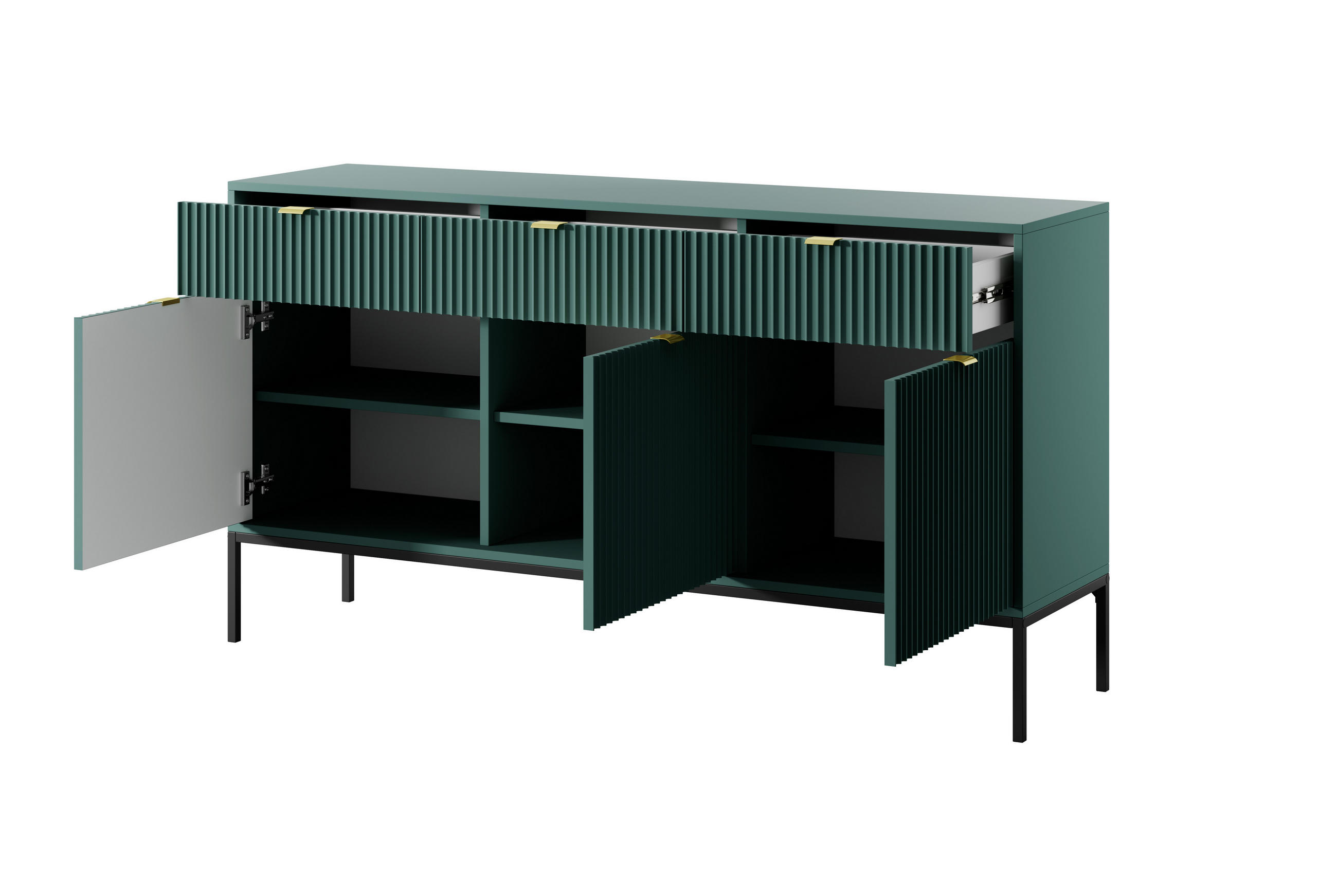 Thumbnail - DomoHome Kommode, Türkis, Schwarz, Holzwerkstoff, Rechteckig,Rechteckig, 154x83x39 cm, Wohnzimmer, Kommoden & Sideboards...