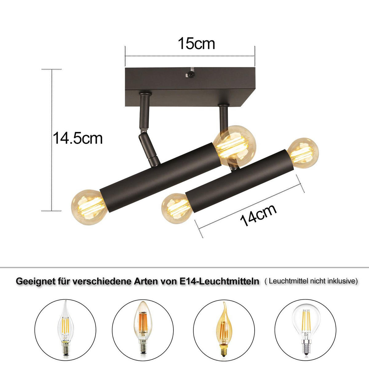 DECKENSTRAHLER Flammira 15/14.5/15 cm - Schwarz, Metall (15/15/14.5cm) - ZMH