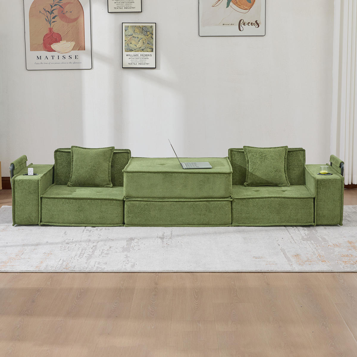 SCHLAFSOFA 162/78/66 cm Grün Chenille mit seitlichem Stauraum und Getränkehaltern - Grün, Textil (162/66/78cm) - Oxeza