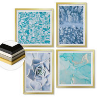 WANDBILDER 4er Set - 50x50 cm & 40x60 cm Goldrahmen - Winterwald-Blaublume - Goldfarben, Kunststoff (50/50cm) - ArtPrintCave