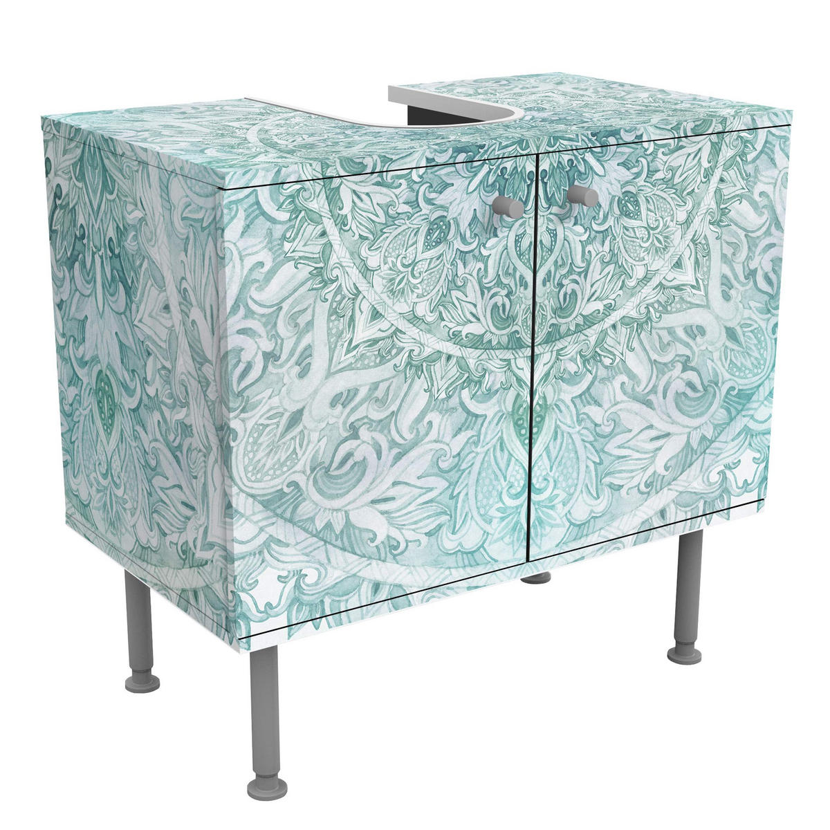 WASCHBECKENUNTERSCHRANK Mandala Aquarell Ornament Muster türkis 60/55/35 cm - Türkis, Holzwerkstoff (60/55/35cm) - Bilderwelten