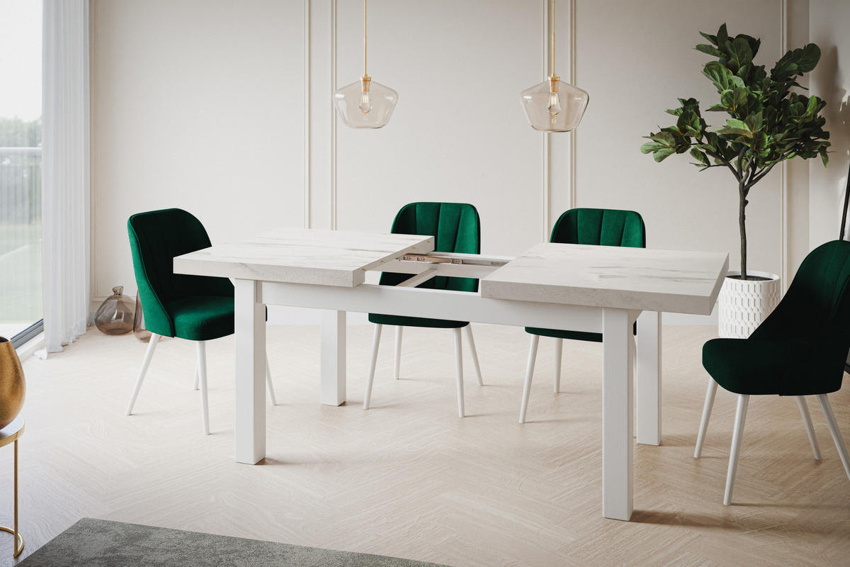 ESSZIMMERTISCH CLASSIC, ausziehbarer Tisch 160-210X90X78 cm, Farbe: MARMUR, mit Holzbeinen in Farbe Weiß - Hellgrau/Weiß, Holzwerkstoff (160/90/78cm) - Alpi-Möbel
