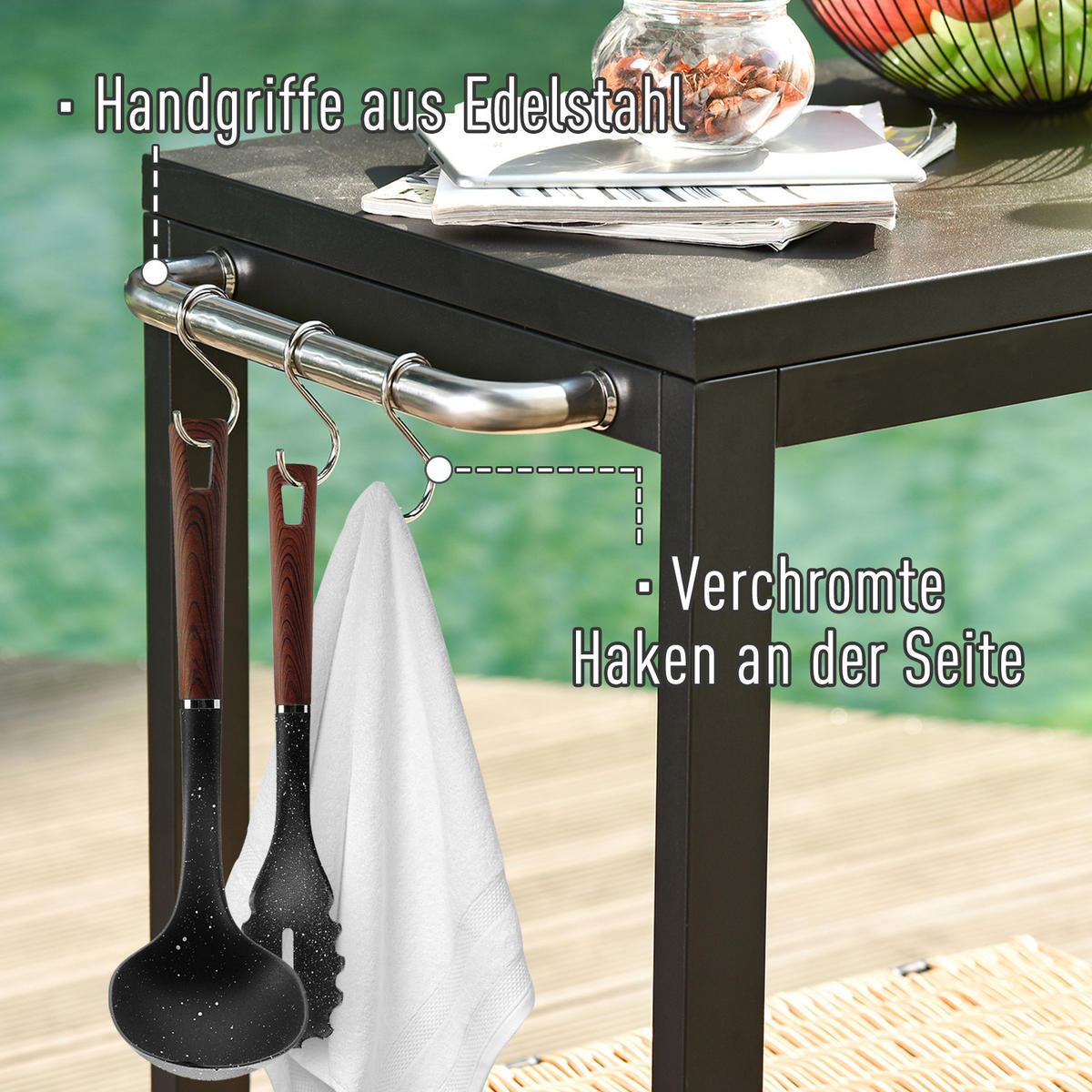 KÜCHENWAGEN, Steel, Edelstahl, Schwarz - Schwarz, Metall (46.5/86.5/135cm) - HOMCOM