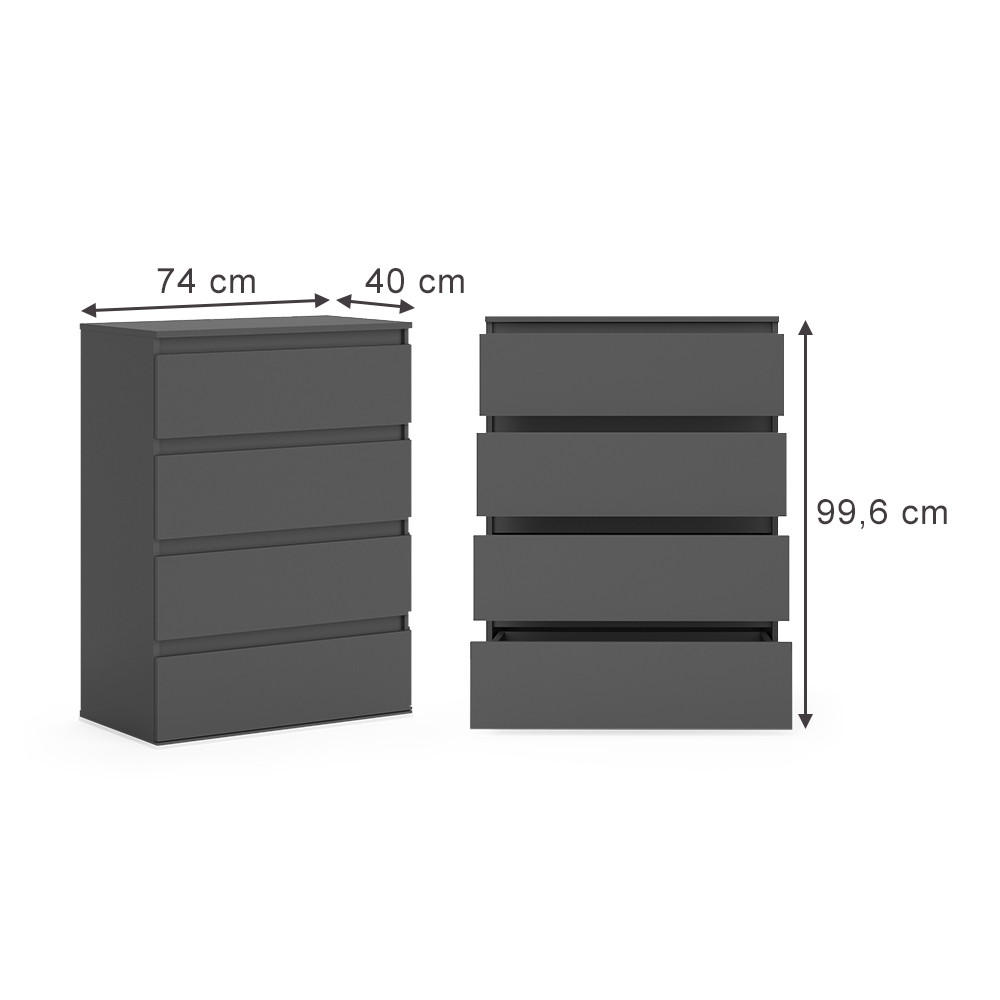 KOMMODE Claus Anthrazit 74 x 99.6 cm mit 4 Schubladen - Anthrazit, Holzwerkstoff (74/99.6/40cm) - Vicco