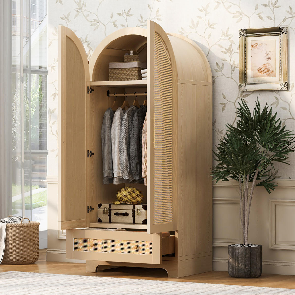 KLEIDERSCHRANK 70 x 55 x 170 cm aus Holz mit Schubladen, Holzfarbe - Naturfarben, Holz (55/170/70cm) - OKMYHOME