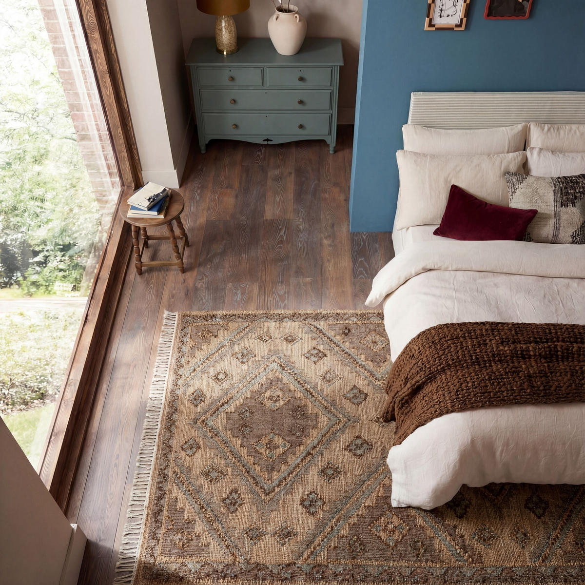 TEPPICH aus Jute handgewebt mit Fransen BERMEO in Natur, im Vintage-Stil, 140 x 200 cm - Beige, Textil (140/200cm) - KADIMA DESIGN