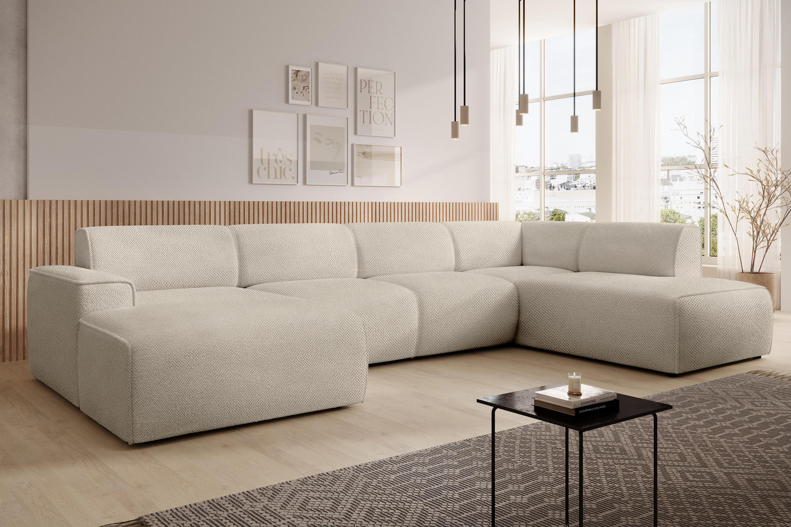 WOHNLANDSCHAFT Didim Taupe 378/220/78 cm – großes Sofa stilvoll & bequem R - Taupe/Schwarz, Kunststoff/Textil (378/78/220cm) - AX Living