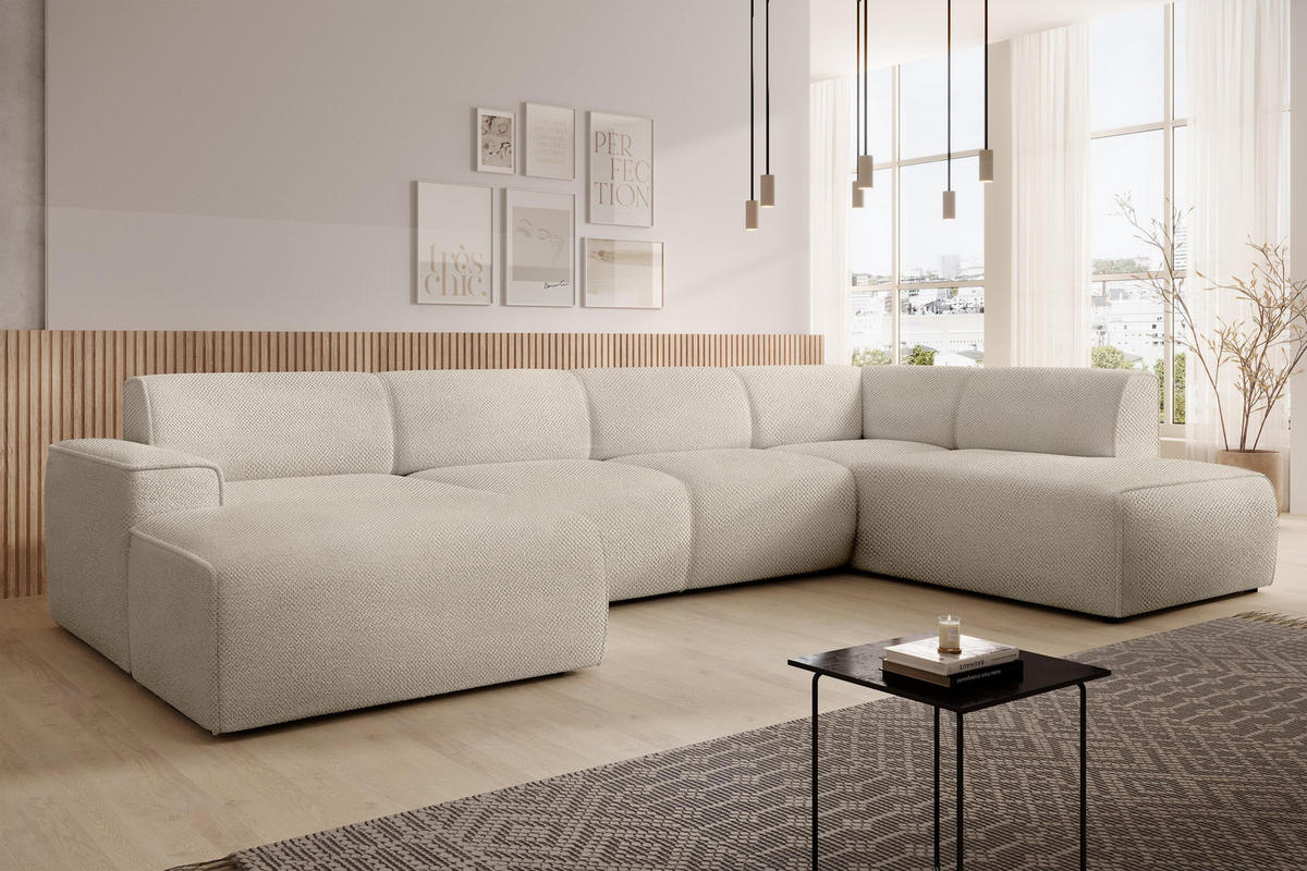 WOHNLANDSCHAFT Didim Taupe 378/220/78 cm – großes Sofa stilvoll & bequem R - Taupe/Schwarz, Kunststoff/Textil (378/78/220cm) - AX Living