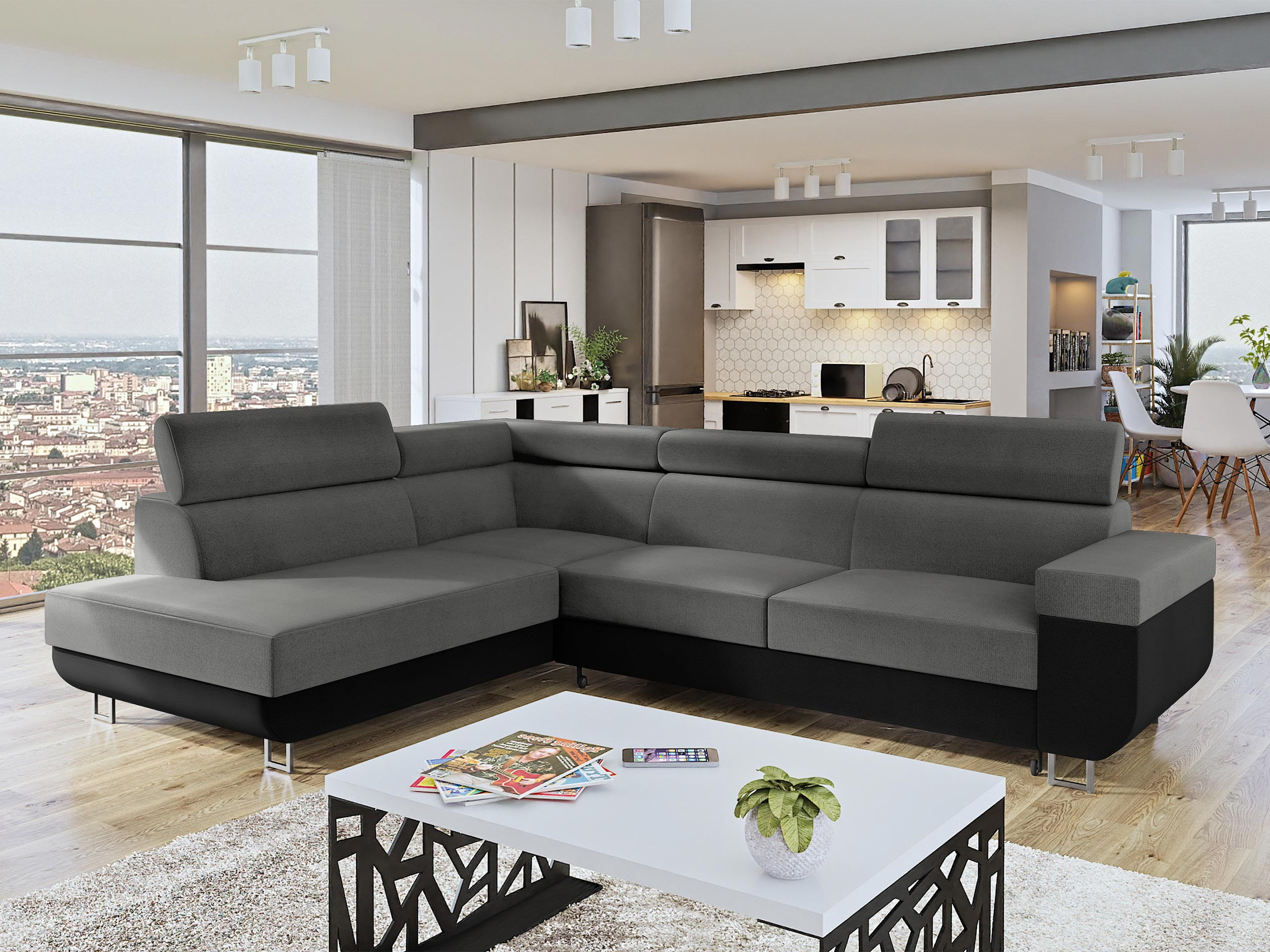 ECKSOFA Fonti, Seite: Links - Grau, Holz/Textil (253/188cm) - MIRJAN24