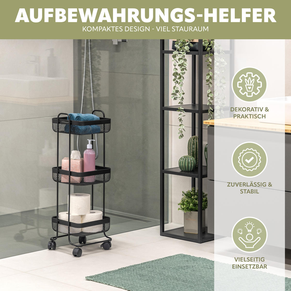 ROLLWAGEN, schwarz, Metall - Schwarz, Metall (24.5/7.5/24.5cm) - eluno