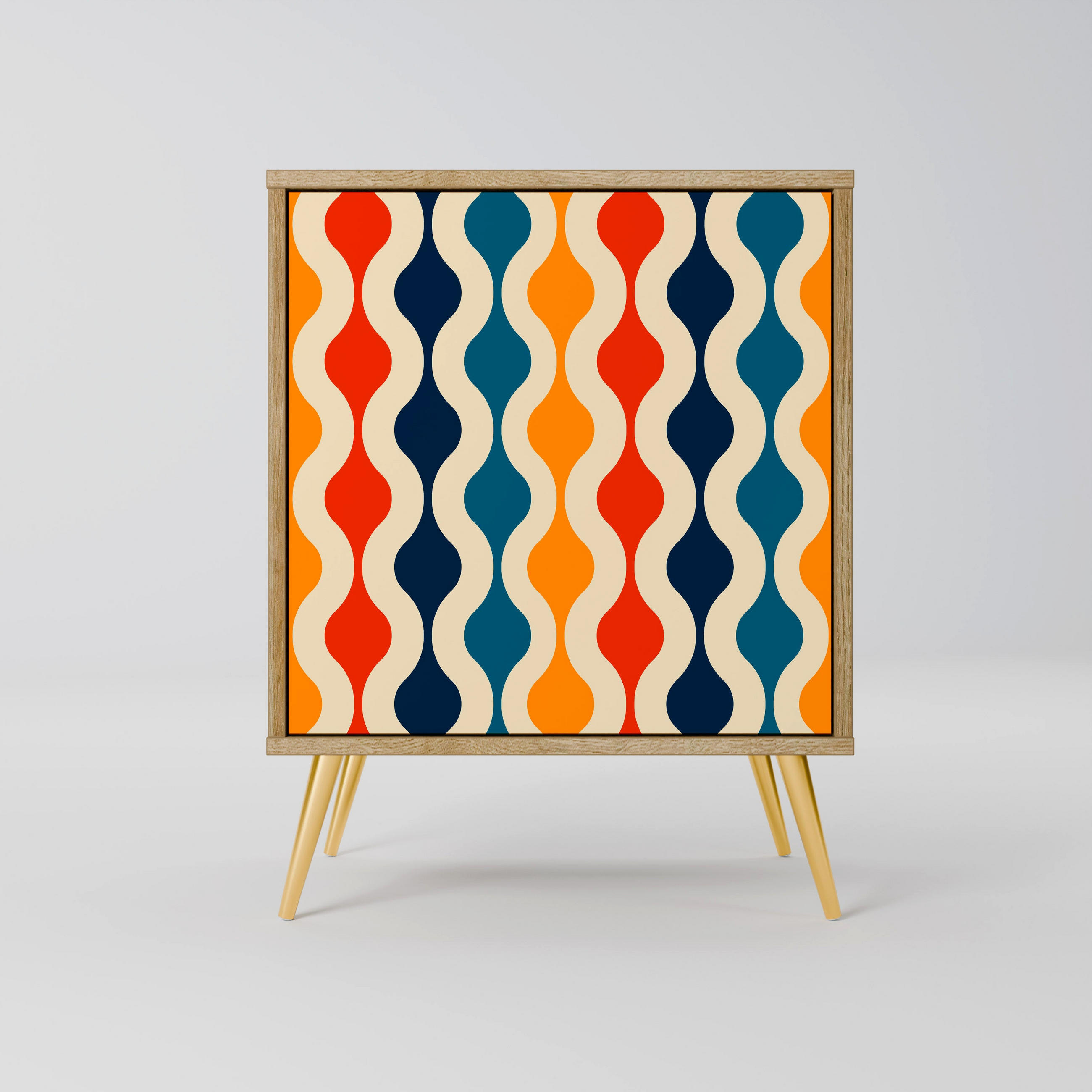 SIDEBOARD COLORFUL NOSTALGIA, Eichefarben, 57,5x42x75,5 cm, Goldfarbene Metallfüße - Eichefarben/Goldfarben, Holzwerkstoff/Metall (57.5/75.5/42cm) - SpaceRebels