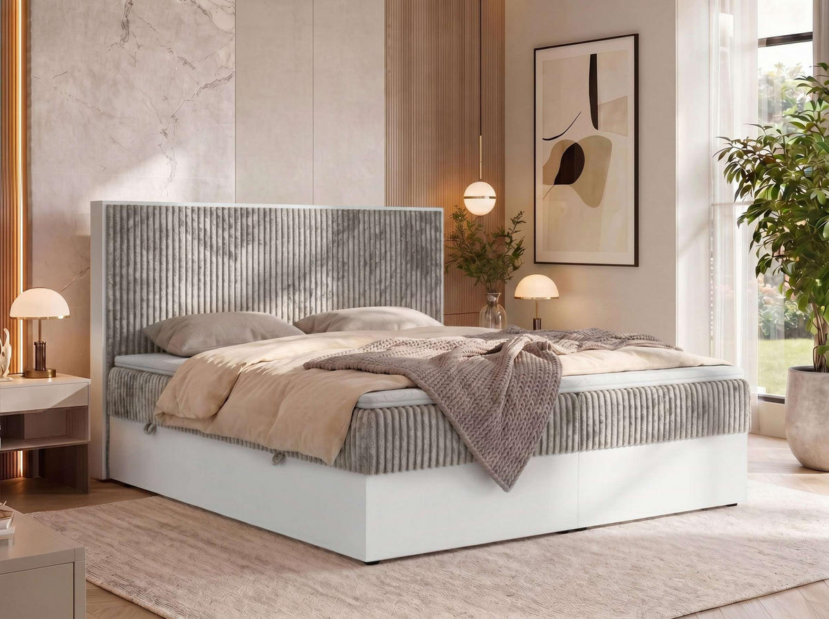 BOXSPRINGOVÁ POSTEĽ TRAVIT 140/200 - Světle hnědá Manšestr - Topper Visco - H4 (tvrdý) - svetlohnedá/čierna, textil/plast (140/200cm) - MKS
