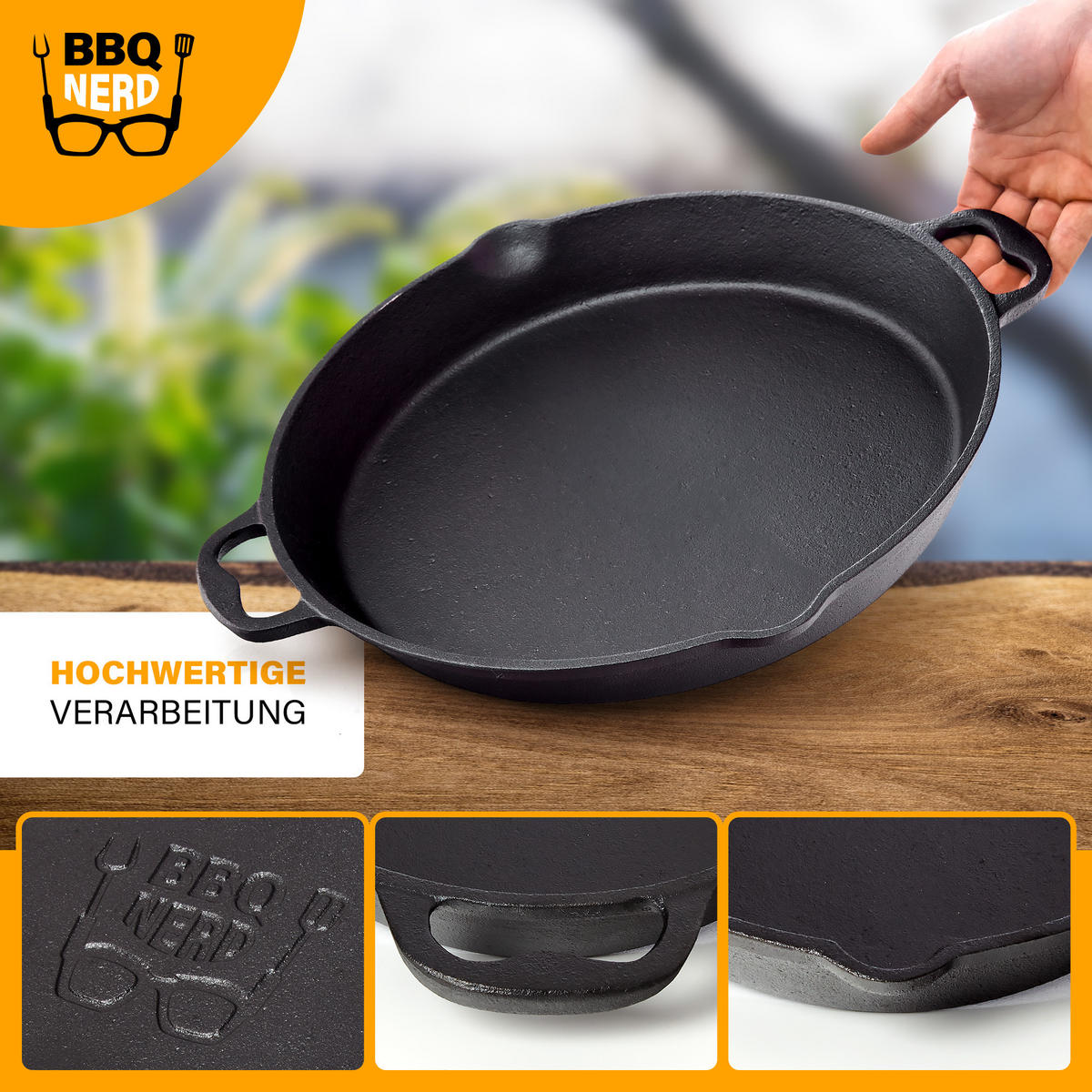 GRILLPFANNE Gusseisen Ø30cm 3200g mit 2 Henkel - Pfanne Gusspfanne - Schwarz, Metall (32/6/33cm) - BBQ Nerd