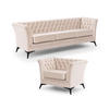SITZGARNITUR 3+1 Chesterfield Whitby Beige Samt mit schwarzen Füßen - Beige/Schwarz, Holz/Textil (237/78/82cm) - S-Style Möbel