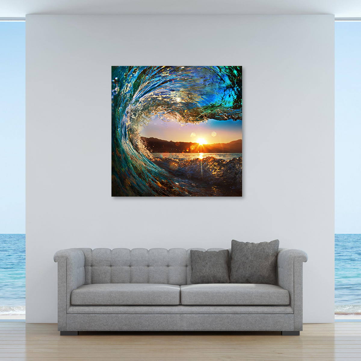 WANDBILD landschaften orange - Blau, Textil (50/50cm) - Feeby