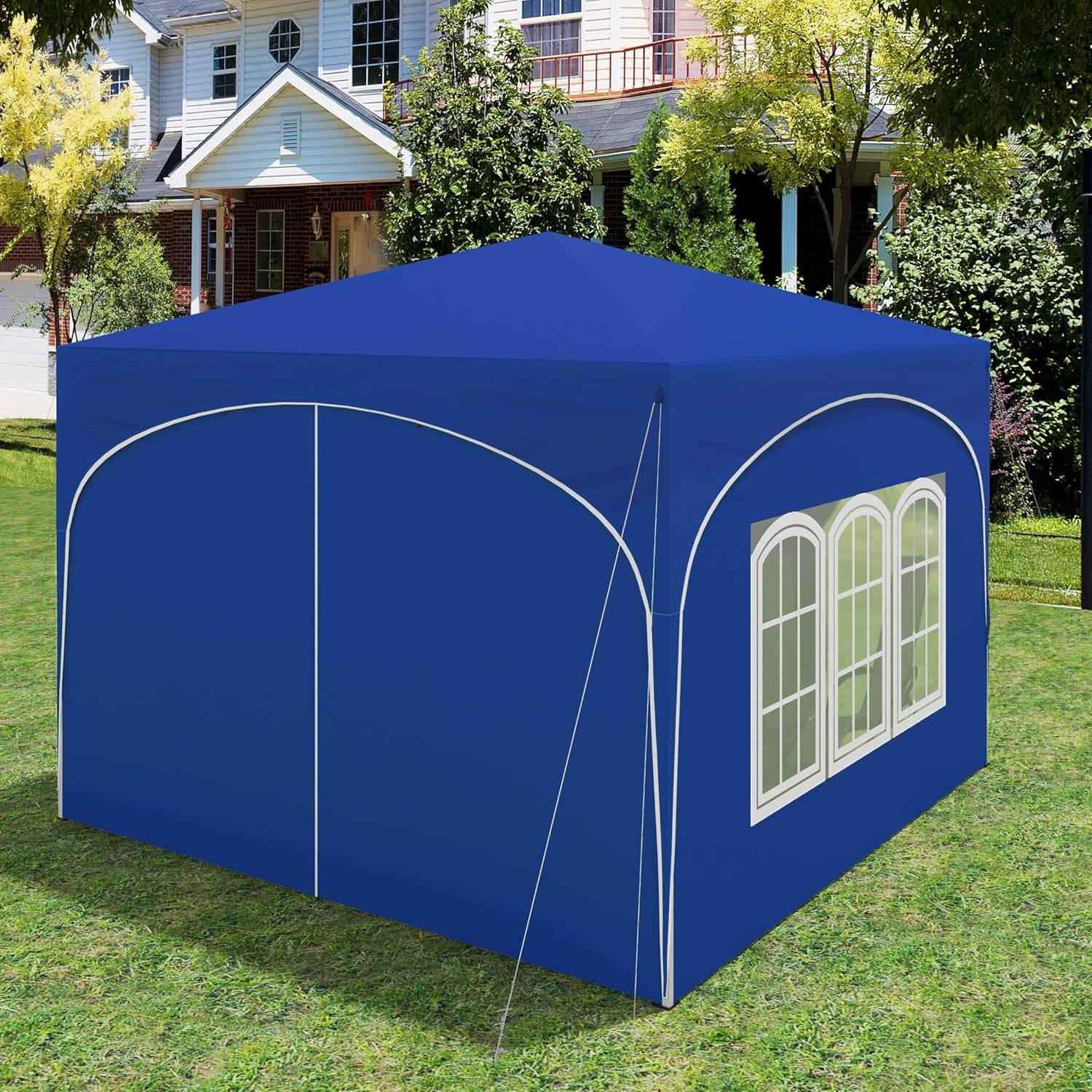 PAVILLON, Faltpavillon 3x3 m, mit 4 Seitenwänden, Grau - Blau, Metall (300/260/300cm) - Woltu