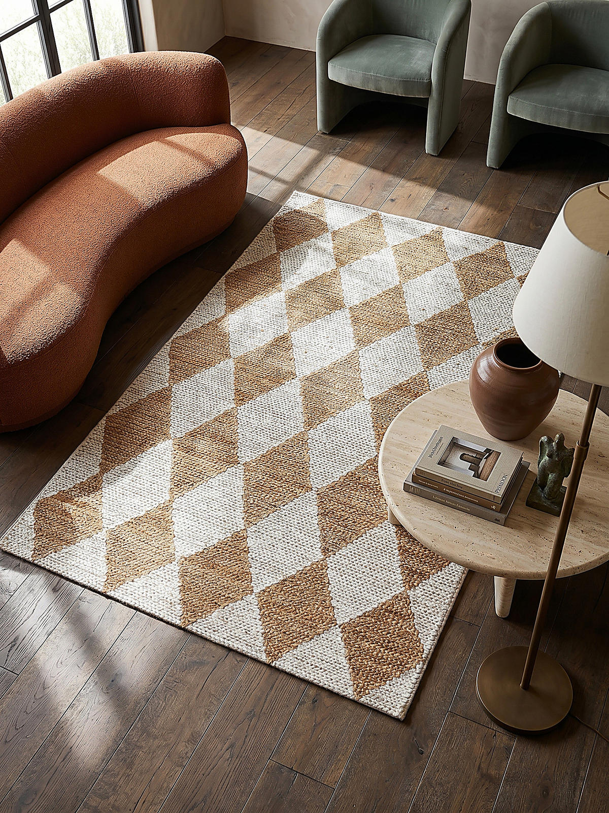JUTETEPPICH BAIN, mit Rautenmuster, Beige, 120 x 170 cm - Beige, Textil (120/170cm) - KADIMA DESIGN