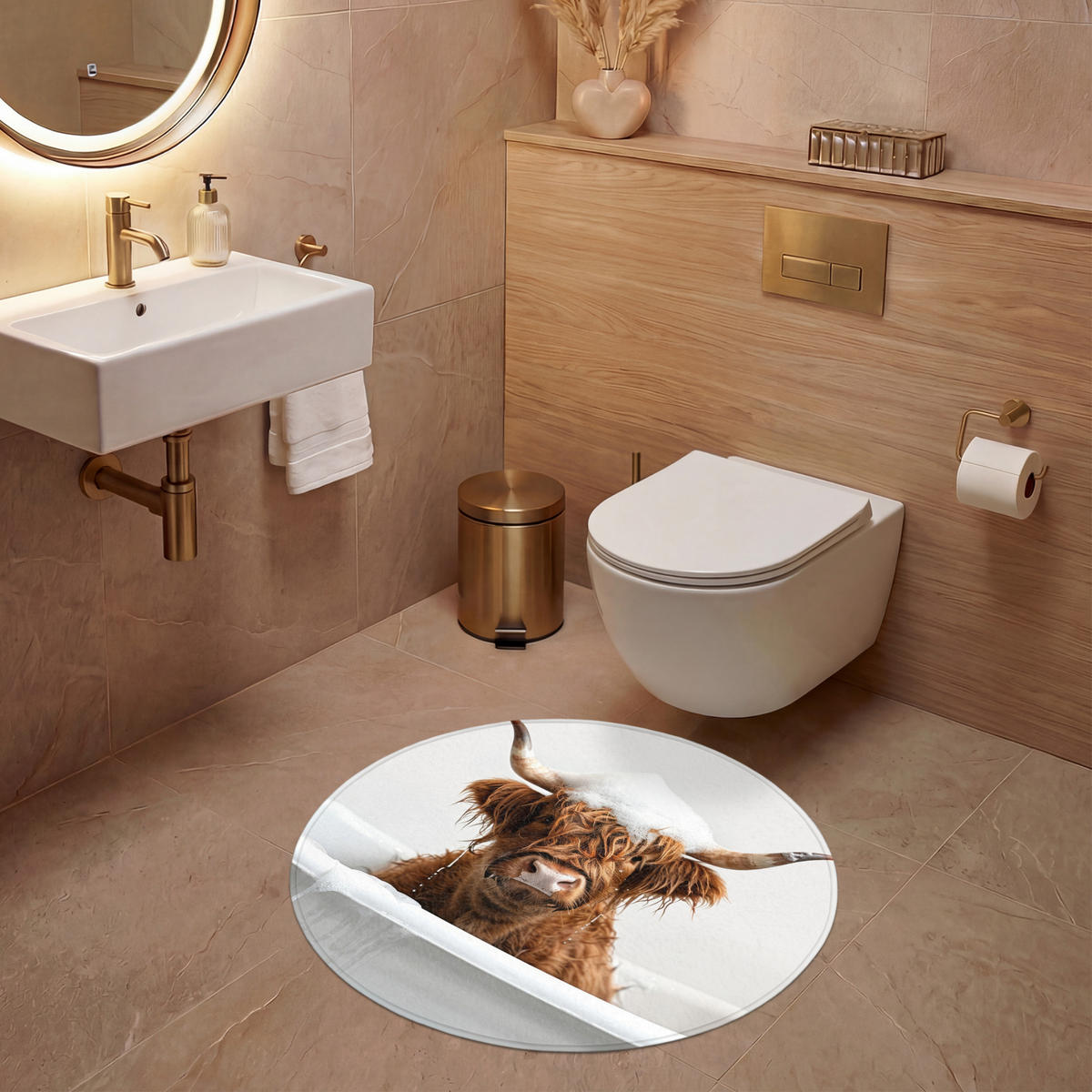 WC-VORLEGER Schottischer Highlander - Bad - Kuh - Tiere - Schaumstoff Toilettenteppich 70x70 cm - Weiß, Kunststoff/Textil (70/70cm) - OnlyWow